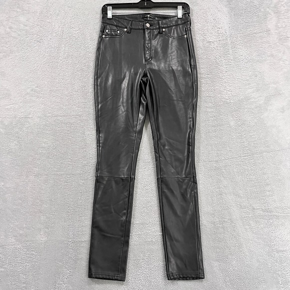 7 For All Mankind Pants Women's XS Faux Leather Skinny Black Goth Grunge - Picture 1 of 7